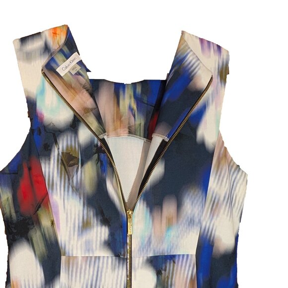 Calvin Klein Blue Womens Size 14 Blurred Floral Print Sheath Dress - Picture 4 of 5